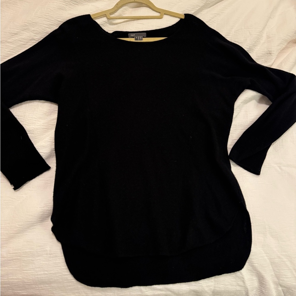 Vince Black Cashmere Sweater - Boat Neck Bat Wing Curved Hem